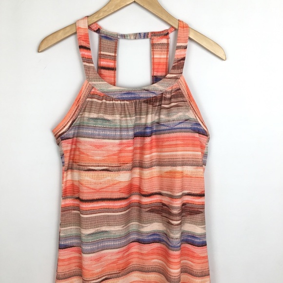 PrAna Cantine Halter Dress Orange Blue Strip Women’s Size M Active Mini Dress - Picture 7 of 15